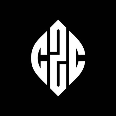 Dairesel ve elips şekilli CZC daire harf logosu tasarımı. Tipografik biçimli CZC elips harfleri. Üç baş harf daire şeklinde bir logo oluşturuyor. CZC Çember Amblemi Soyut Monogram Harf İşaretleyici Vektörü.