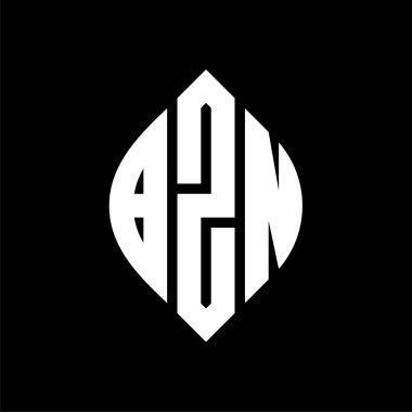 Çember ve elips şekilli BZN daire harf logosu tasarımı. Tipografik biçimli BZN elips harfleri. Üç baş harf daire şeklinde bir logo oluşturuyor. BZN Çember Amblemi Soyut Monogram Harf İşaretleyici Vektörü.