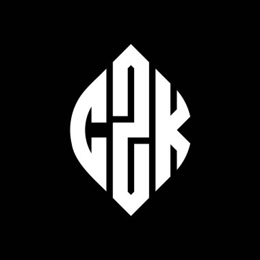 Çember ve elips şekilli CZK daire harf logosu tasarımı. Tipografik biçimli CZK elips harfleri. Üç baş harf daire şeklinde bir logo oluşturuyor. CZK Çember Amblemi Soyut Monogram Harf İşaretleyici Vektörü.