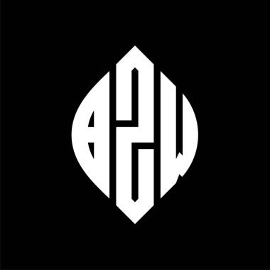 Çember ve elips şekilli BZW daire harf logosu tasarımı. Tipografik biçimli BZW elips harfleri. Üç baş harf daire şeklinde bir logo oluşturuyor. BZW Çember Amblemi Soyut Monogram Harf İşaretleyici Vektörü.