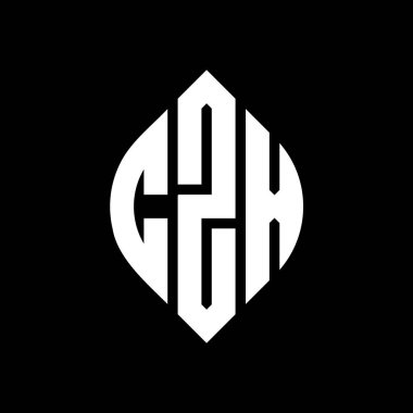 Dairesel ve elips şekilli CZX daire harf logosu tasarımı. Tipografik tarzda CZX elips harfleri. Üç baş harf daire şeklinde bir logo oluşturuyor. CZX Çember Amblemi Soyut Monogram Harf İşaretleyici Vektörü.