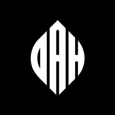 Çember ve elips şekilli DAH daire harf logosu tasarımı. Daktilo tarzı elips harfler. Üç baş harf daire şeklinde bir logo oluşturuyor. DAH Çemberi Amblemi Soyut Monogram Harf İşaretleme Vektörü.