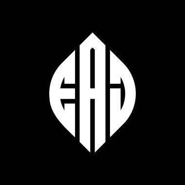 Çember ve elips şekilli EAJ daire harf logosu tasarımı. EAJ elips harfleri tipografik tarzda. Üç baş harf daire şeklinde bir logo oluşturuyor. EAJ Çember Amblemi Soyut Monogram Harf İşaretleyici Vektörü.