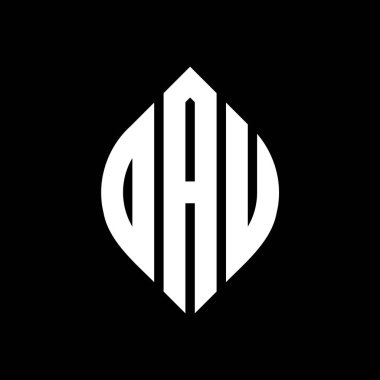 Dau daire harf logosu dizaynı. Çember ve elips şeklinde. Dakika elips harfleri tipografik tarzda. Üç baş harf daire şeklinde bir logo oluşturuyor. DAU Çember Amblemi Soyut Monogram Harf İşaretleme Vektörü.