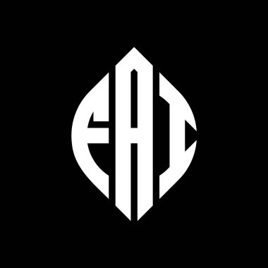 Çember ve elips şekilli FAI daire harf logosu tasarımı. Tipografik şekilli elips mektupları. Üç baş harf daire şeklinde bir logo oluşturuyor. Başarısız Çember Amblemi Soyut Monogram Harf İşaretleme Vektörü.