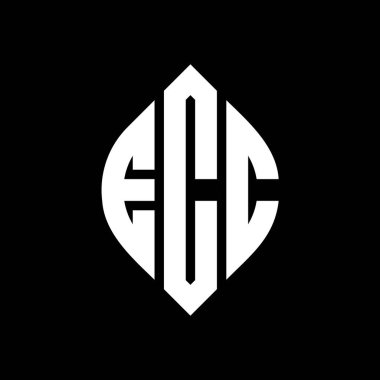 Çember ve elips şekilli ECC daire harf logosu tasarımı. Tipografik biçimli ECC elips harfleri. Üç baş harf daire şeklinde bir logo oluşturuyor. ECC Çember Amblemi Soyut Monogram Harf İşaretleyici Vektörü.