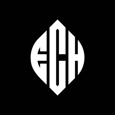 Çember ve elips şekilli ECH daire harf logosu tasarımı. ECH elips harfleri tipografik tarzda. Üç baş harf daire şeklinde bir logo oluşturuyor. ECH Çember Amblemi Soyut Monogram Harf İşaretleme Vektörü.