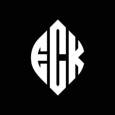 Çember ve elips şekilli ECK daire harf logosu tasarımı. Tipografik biçimli ECK elips harfleri. Üç baş harf daire şeklinde bir logo oluşturuyor. ECK Çemberi Amblemi Soyut Monogram Harf İşaretleme Vektörü.