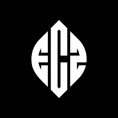 Çember ve elips şekilli ECZ daire harf logosu tasarımı. Tipografik biçimli ECZ elips harfleri. Üç baş harf daire şeklinde bir logo oluşturuyor. ECZ Çember Amblemi Soyut Monogram Harf İşaretleyici Vektörü.