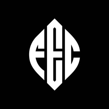 Çember ve elips şekilli FEC daire harf logosu tasarımı. Baskı tarzında FEC elips mektupları. Üç baş harf daire şeklinde bir logo oluşturuyor. FEC Çember Amblemi Soyut Monogram Harf İşaretleme Vektörü.