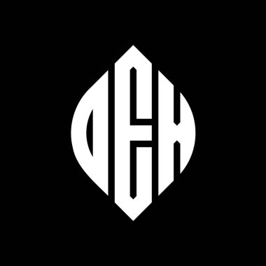 Çember ve elips şekilli DEX daire harf logosu tasarımı. Tipografik biçimli DEX elips harfleri. Üç baş harf daire şeklinde bir logo oluşturuyor. DEX Çemberi Amblemi Soyut Monogram Harf İşaretleyici Vektörü.