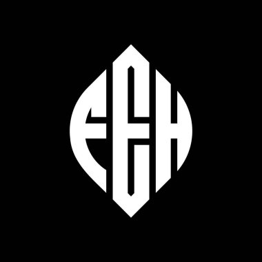 Çember ve elips şekilli FEH daire harf logosu tasarımı. Baskı tarzında FEH elips harfleri. Üç baş harf daire şeklinde bir logo oluşturuyor. FEH Çemberi Amblemi Soyut Monogram Harf İşaretleme Vektörü.