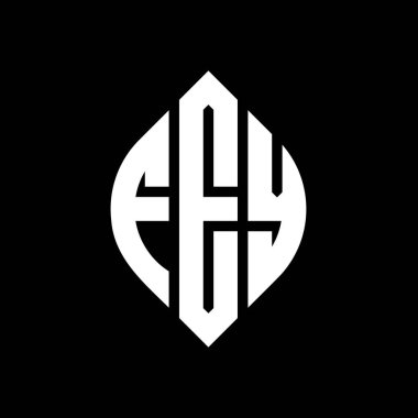 Çember ve elips şekilli FEY daire harf logosu tasarımı. Tipografik şekilli FEY elips harfleri. Üç baş harf daire şeklinde bir logo oluşturuyor. FEY Çemberi Amblemi Soyut Monogram Harf İşaretleme Vektörü.