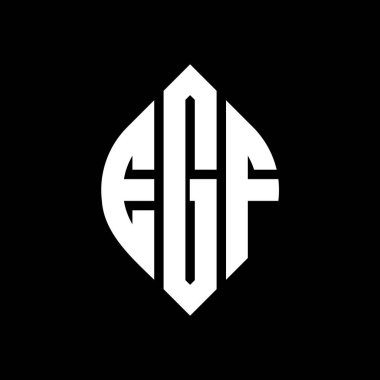 Çember ve elips şekilli EGF daire harf logosu tasarımı. Tipografik tarzda EGF elips harfleri. Üç baş harf daire şeklinde bir logo oluşturuyor. EGF Çember Amblemi Soyut Monogram Harf İşaretleyici Vektörü.