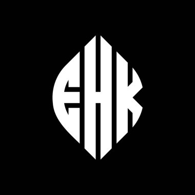 Çember ve elips şekilli EHK daire harf logosu tasarımı. Tipografik biçimli EHK elips harfleri. Üç baş harf daire şeklinde bir logo oluşturuyor. EHK Çember Amblemi Soyut Monogram Harf İşaretleyici Vektörü.