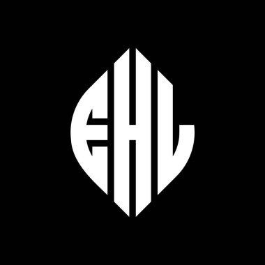 Çember ve elips şekilli EHL daire harf logosu tasarımı. Tipografik biçimli EHL elips harfleri. Üç baş harf daire şeklinde bir logo oluşturuyor. EHL Çember Amblemi Soyut Monogram Harf İşaretleyici Vektörü.