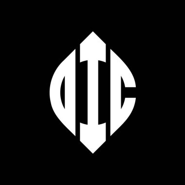Çember ve elips şekilli DIC daire harf logosu tasarımı. Tipografik biçimli DIC elips harfleri. Üç baş harf daire şeklinde bir logo oluşturuyor. DIC Çember Amblemi Soyut Monogram Harf İşaretleyici Vektörü.
