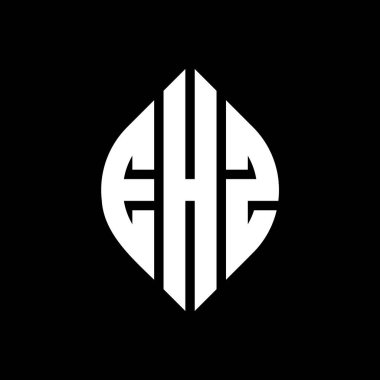 Çember ve elips şekilli EHZ daire harf logosu tasarımı. Tipografik biçimli EHZ elips harfleri. Üç baş harf daire şeklinde bir logo oluşturuyor. EHZ Çember Amblemi Soyut Monogram Harf İşaretleyici Vektörü.