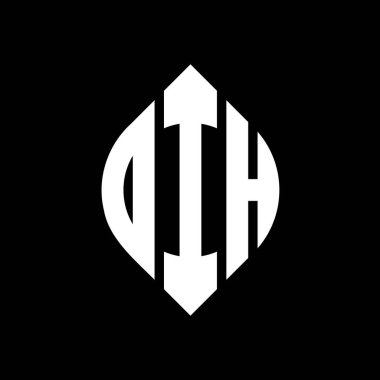 Çember ve elips şekilli DIH daire harf logosu tasarımı. Tipografik biçimli DIH elips harfleri. Üç baş harf daire şeklinde bir logo oluşturuyor. DIH Çemberi Amblemi Soyut Monogram Harf İşaretleme Vektörü.