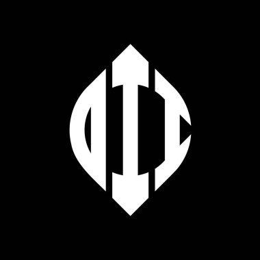 Daire şeklinde ve elips şekilli DII daire harf logosu tasarımı. DII elips harfleri tipografik tarzda. Üç baş harf daire şeklinde bir logo oluşturuyor. DII Çember Amblemi Soyut Monogram Harf İşaretleyici Vektörü.