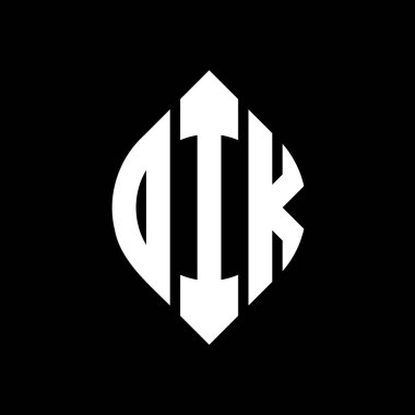 Çember ve elips şekilli DIK daire harf logosu tasarımı. Tipografik biçimli DIK elips harfleri. Üç baş harf daire şeklinde bir logo oluşturuyor. DIK Çember Amblemi Soyut Monogram Harf İşaretleme Vektörü.
