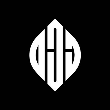 Daire ve elips şekilli DJJ daire harf logosu tasarımı. DJJ elips harfleri tipografik tarzda. Üç baş harf daire şeklinde bir logo oluşturuyor. DJJ Çember Amblemi Soyut Monogram Harf İşaretleyici Vektörü.