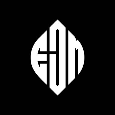 Çember ve elips şekilli EJM daire harf logosu tasarımı. Typographic tarzında EJM elips harfleri. Üç baş harf daire şeklinde bir logo oluşturuyor. EJM Çember Amblemi Soyut Monogram Harf İşaretleyici Vektörü.