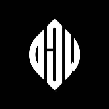 Daire ve elips şekilli DJW daire harf logosu tasarımı. Tipografik biçimli DJW elips harfleri. Üç baş harf daire şeklinde bir logo oluşturuyor. DJW Çember Amblemi Soyut Monogram Harf İşaretleyici Vektörü.
