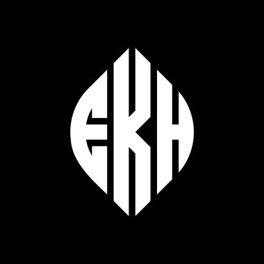 Çember ve elips şekilli EKH daire harf logosu tasarımı. Tipografik şekilli EKH elips harfleri. Üç baş harf daire şeklinde bir logo oluşturuyor. EKH Çemberi Amblemi Soyut Monogram Harf İşaretleme Vektörü.