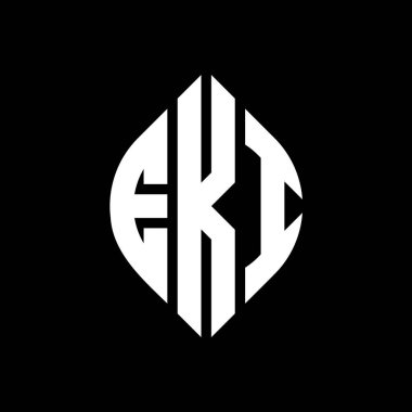 EKI daire harf logosu dizaynı daire ve elips şeklinde. EKI elips harfleri tipografik tarzda. Üç baş harf daire şeklinde bir logo oluşturuyor. EKI Çember Amblemi Soyut Monogram Harf İşaretleme Vektörü.