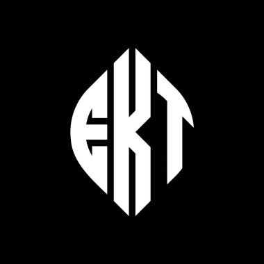 Çember ve elips şekilli EKT daire harf logosu tasarımı. Typographic tarzında EKT elips harfleri. Üç baş harf daire şeklinde bir logo oluşturuyor. EKT Çemberi Amblemi Soyut Monogram Harf İşaretleme Vektörü.