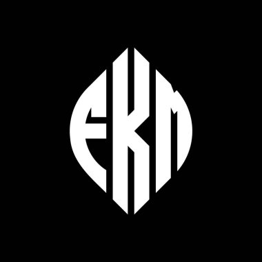 Çember ve elips şekilli FKM daire harf logosu tasarımı. Tipografik biçimli FKM elips harfleri. Üç baş harf daire şeklinde bir logo oluşturuyor. FKM Çemberi Amblemi Soyut Monogram Harf İşaretleme Vektörü.