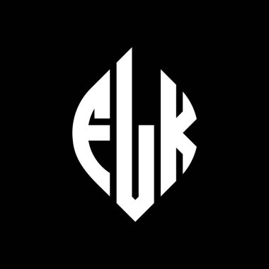 Çember ve elips şekilli FLK daire harf logosu tasarımı. Tipografik biçimli FLK elips harfleri. Üç baş harf daire şeklinde bir logo oluşturuyor. FLK Çemberi Amblemi Soyut Monogram Harf İşaretleyici Vektörü.
