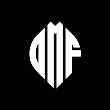 Daire ve elips şekilli DMF daire harf logosu tasarımı. DMF elips harfleri tipografik tarzda. Üç baş harf daire şeklinde bir logo oluşturuyor. DMF Çember Amblemi Soyut Monogram Harf İşaretleyici Vektörü.