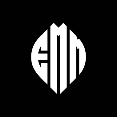 Çember ve elips şekilli EMM daire harf logosu tasarımı. Daktilo tarzında EMM elips harfleri. Üç baş harf daire şeklinde bir logo oluşturuyor. EMM Çember Amblemi Soyut Monogram Harf İşaretleyici Vektörü.