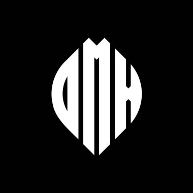 Daire ve elips şekilli DMX daire harf logosu tasarımı. Tipografik biçimli DMX elips harfleri. Üç baş harf daire şeklinde bir logo oluşturuyor. DMX Çember Amblemi Soyut Monogram Harf İşaretleyici Vektörü.