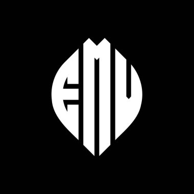 Çember ve elips şekilli EMV daire harf logosu tasarımı. Daktilo tarzında EMV elips harfleri. Üç baş harf daire şeklinde bir logo oluşturuyor. EMV Çember Amblemi Soyut Monogram Harf İşaretleme Vektörü.