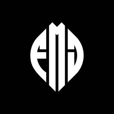 Çember ve elips şekilli FMJ daire harf logosu tasarımı. FMJ elips harfleri tipografik tarzda. Üç baş harf daire şeklinde bir logo oluşturuyor. FMJ Çember Amblemi Soyut Monogram Harf İşaretleyici Vektörü.