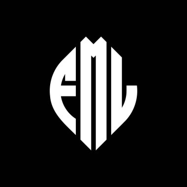 Çember ve elips şekilli FML daire harf logosu tasarımı. Tipografik biçimli FML elips harfleri. Üç baş harf daire şeklinde bir logo oluşturuyor. FML Çember Amblemi Soyut Monogram Harf İşaretleyici Vektörü.