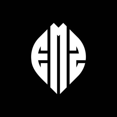 Çember ve elips şekilli EMZ daire harf logosu tasarımı. Daktilo tarzında EMZ elips harfleri. Üç baş harf daire şeklinde bir logo oluşturuyor. EMZ Çember Amblemi Soyut Monogram Harf İşaretleyici Vektörü.
