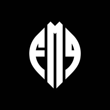 Çember ve elips şekilli FMQ daire harf logosu tasarımı. FMQ elips harfleri tipografik tarzda. Üç baş harf daire şeklinde bir logo oluşturuyor. FMQ Çember Amblemi Soyut Monogram Harf İşaretleyici Vektörü.