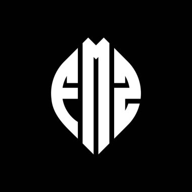 Çember ve elips şekilli FMK daire harf logosu tasarımı. Tipografik biçimli FMK elips harfleri. Üç baş harf daire şeklinde bir logo oluşturuyor. FMK Çember Amblemi Soyut Monogram Harf İşaretleyici Vektörü.