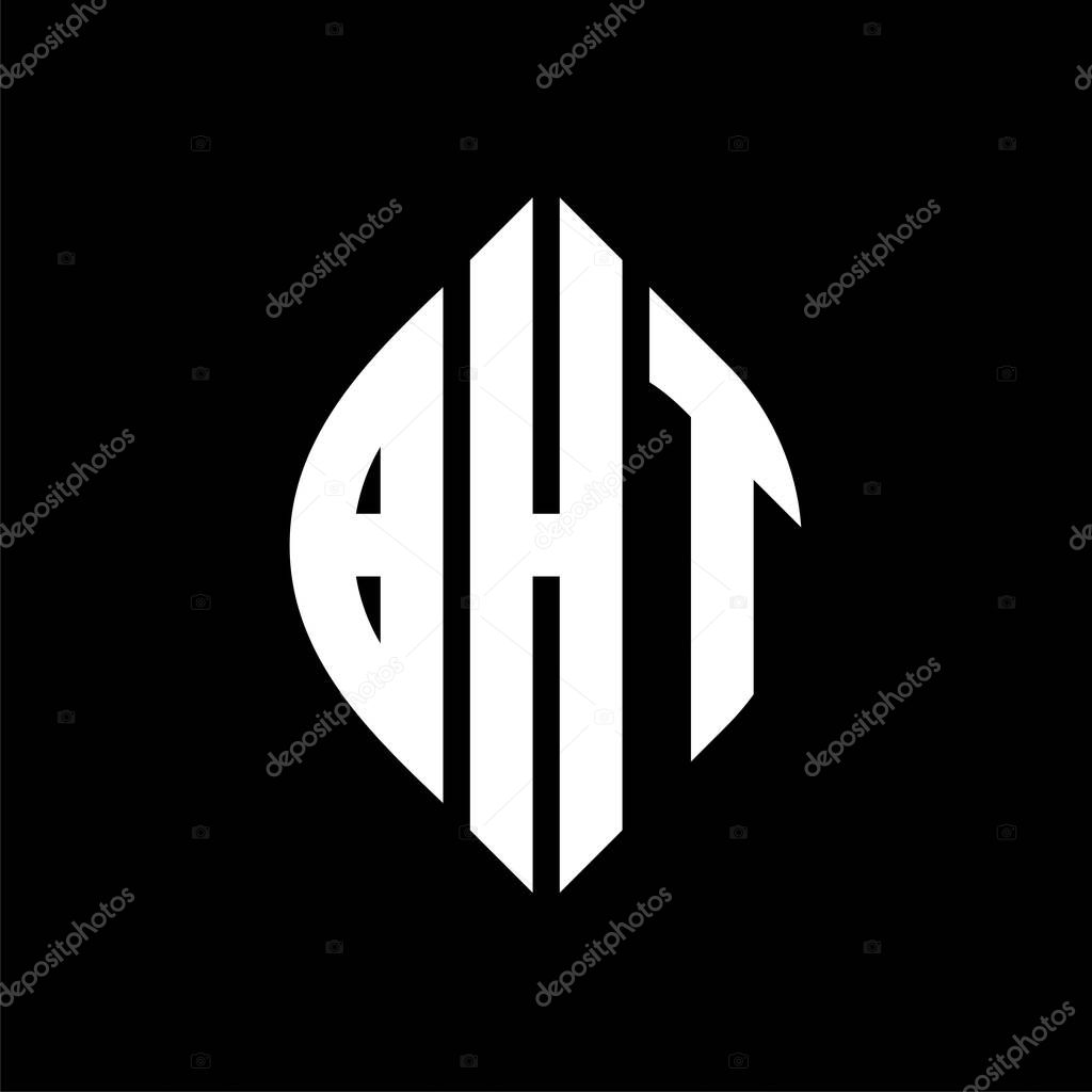 BHT circle letter logo design with circle and ellipse shape. BHT ellipse letters with typographic style. The three initials form a circle logo. BHT Circle Emblem Abstract Monogram Letter Mark Vector.