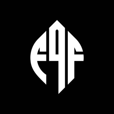 Çember ve elips şekilli FQF daire harf logosu tasarımı. Tipografik biçimli FQF elips harfleri. Üç baş harf daire şeklinde bir logo oluşturuyor. FQF Çember Amblemi Soyut Monogram Harf İşaretleyici Vektörü.