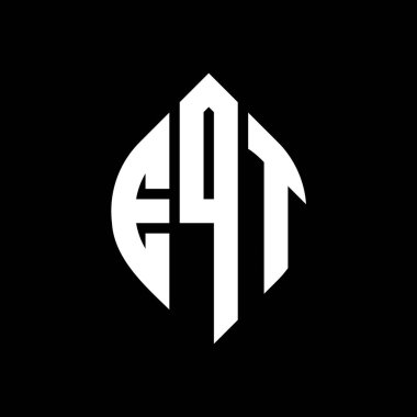 Çember ve elips şekilli EQT daire harf logosu tasarımı. Tipografik biçimli EQT elips harfleri. Üç baş harf daire şeklinde bir logo oluşturuyor. EQT Çember Amblemi Soyut Monogram Harf İşaretleyici Vektörü.