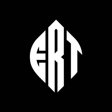 Çember ve elips şekilli ERT daire harf logosu tasarımı. Typographic tarzında ERT elips harfleri. Üç baş harf daire şeklinde bir logo oluşturuyor. ERT Çember Amblemi Soyut Monogram Harf İşaretleyici Vektörü.