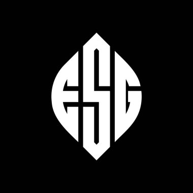 Çember ve elips şekilli ESG daire harf logosu tasarımı. Baskı biçiminde ESG elips harfleri. Üç baş harf daire şeklinde bir logo oluşturuyor. ESG Çember Amblemi Soyut Monogram Harf İşaretleme Vektörü.
