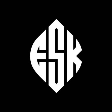 Çember ve elips şekilli ESK daire harf logosu tasarımı. Baskı biçiminde ESK elips harfleri. Üç baş harf daire şeklinde bir logo oluşturuyor. ESK Çember Amblemi Soyut Monogram Harf İşaretleme Vektörü.
