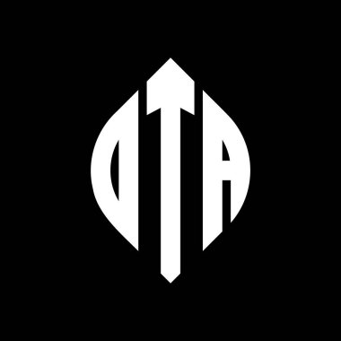 Daire ve elips şekilli DTA daire harf logosu tasarımı. DTA elips harfleri tipografik tarzda. Üç baş harf daire şeklinde bir logo oluşturuyor. DTA Çemberi Amblemi Soyut Monogram Harf İşaretleme Vektörü.