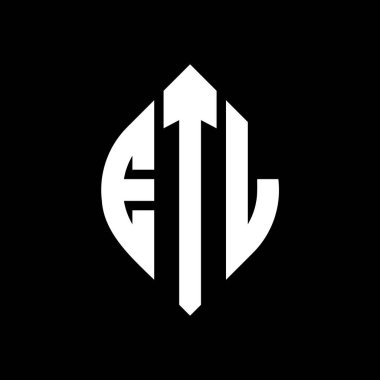 Çember ve elips şekilli ETL daire harf logosu tasarımı. Tipografik biçimli ETL elips harfleri. Üç baş harf daire şeklinde bir logo oluşturuyor. ETL Çember Amblemi Soyut Monogram Harf İşaretleyici Vektörü.